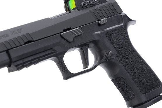 Optic ready 9mm pistol with black polymer frame.